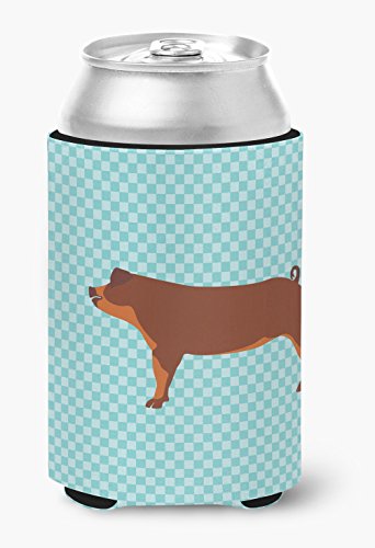 Caroline's Treasures BB8116CC Duroc Pig Blue Check Can or Bottle Hugger Cooler Washable Drink Sleeve Collapsible Beverage Insulated Holder, Can Hugger, Multicolor