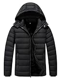 ZENOVIX Men's Quilted Puffer Down Coat| Waterproof, Windproof, Detachable Hood, Flannel Lined, Thicken for Winter Travel