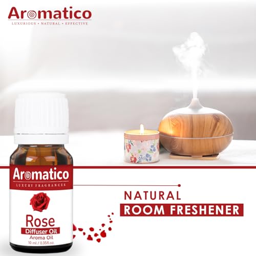 Image of AROMATICO Rose Diffuser Oil for Long-Lasting - Premium Home Fragrance Oil for Aromatherapy, Meditation & Concentration - Versatile Use in Diffusers, Air Fresheners - 10ml