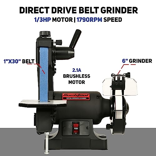 Bucktool Low Speed Bench Belt Grinder Combo, 2.1A 1x30 inch Belt & 6 inch Grinder, 1/3 HP Low Speed Bench Belt Disc Sander Combo for Knife Making, Sharpening, Woodworking, Metalworking - Image 2