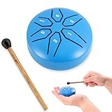 EASTROCK Mini Steel Tongue Drum for Kids 3 Inch 6 Notes Percussion Instrument Handpan Drum C Key with Mallets,Music Book (Blue)