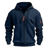 XCXC Herren Kapuzenjacke mit Reißverschluss Männer Outdoorjacke mit Armtasche Kordelzug Fronttaschen Langarm Oberteil Übergangsjacke Freizeitjacke für Fitness Alltag Freizeit