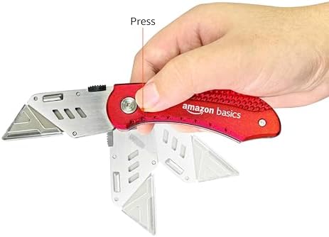 Amazon Basics Folding Utility Knife Box Cutter with Back-lock Mechanism, Portable Lightweight Aluminum Handle, Red - 3