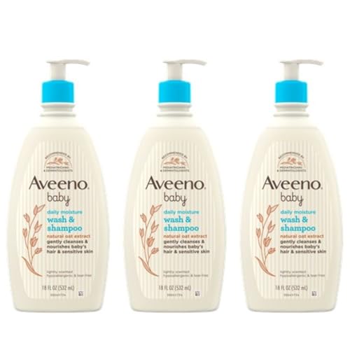 Image of Aveeno Baby Daily Moisture Gentle Body Wash & Shampoo with Oat Extract, 2-in-1 Baby Bath Wash & Hair Shampoo, Tear- & Paraben-Free for Hair & Sensitive Skin, Lightly Scented, 18 fl. oz