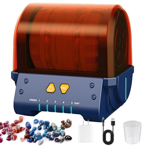 Pulidora De Rocas, Pulidora De Rocas Completa, Kit Eléctrico Para Pulir Piedras Con Temporizador De 5 Días, Tapa De Partición Y Barril De Pulido Con Pegamento, Para Bricolaje De Cristales Y Gemas