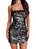 RYANTH Women's Sequin Mini Dresses Prom 2025 Short Bodycon Cocktail Dresses Sexy Backless Homecoming Dress for Teens Black Size 4