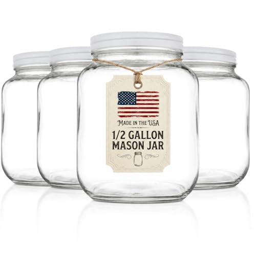 Image of kitchentoolz 4 Pack - 64 oz Mason Jars Wide Mouth - 1 /2 Gallon Glass Jar with Lid - Large Mason Jar for Canning, Brewing, Pickling, Storage - Big Mason Jar Made in USA
