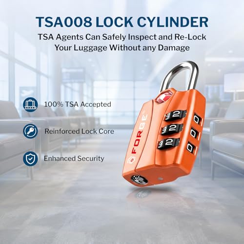 Image of Forge Open Alert TSA Approved Luggage Locks - 3 Digit Combination, Easy Read Dials, Zinc Alloy Body (Orange 2 Locks)