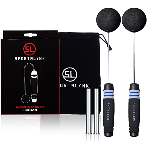 Sportalynk Cordless Jump Rope - Heavy Weighted Ropeless Jump Rope - Indoor Jumping Rope for Boxing, MMA Training - Air Skipping Rope with Padded Grip Handles - Fitness Speed Jumprope w/ Drawstring Bag