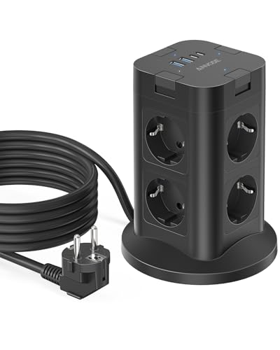 12 in 1 Steckdosenleiste mit 4 USB (2 Type-C) 8 Fach Mehrfachstecker mit Einzeln Schaltbar Steckdosenleiste Überspannungsschutz Verteilersteckdose 2M Kabel für Zuhause Büro Schwarz
