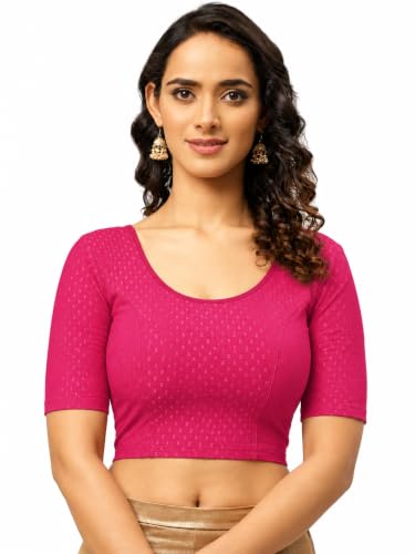 Image of Fressia Fabrics Women's Black Cotton Stretchable Readymade Saree Blouse