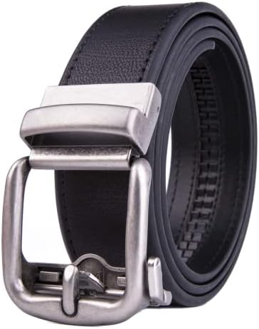 Fabio Valenti Men's Genuine Leather Ratchet Dress Belt with Automatic Buckle, Adjustiable Sizes, Handmade, All leather Strap (40/42, Black 2073)