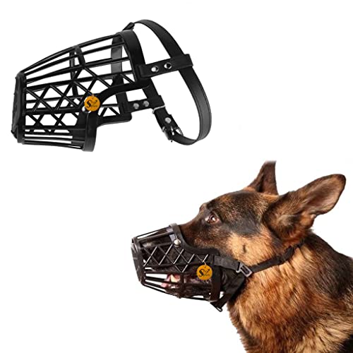 Image of Sage Square Adjustable Strap Muzzle, Mouth Cover, Basket Cage, Pet Safety Collar for Anti Biting Dog. (Black, Small)