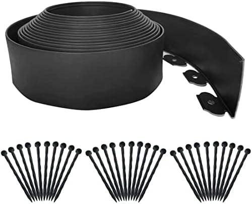 Landscape Edging 33FT,Garden Edging Borders [Extra Tall 4IN High] Flexible Lawn Edging Kit with 30pcs Stakes,Mini Plastic Fence for Landscaping Yard Flowerbeds,Grass-Black
