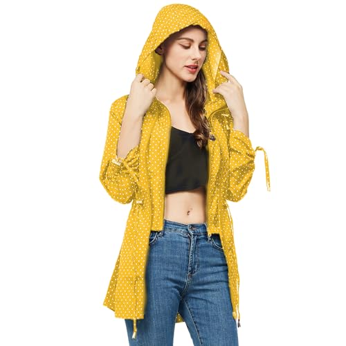 Rain-Jacket Women-Waterproof Lightweight-Packable Hood-Raincoat — Travel Windbreaker Coat in A Pouch Polka Dot4