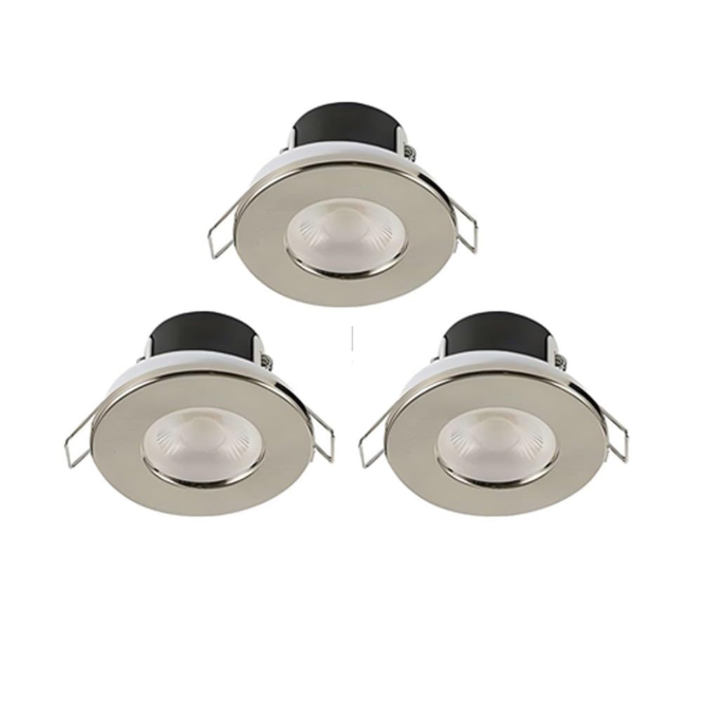 NWT Direct Chrome LED Dimmable Spotlight Down Light IP65 Ceiling Bathroom Kitchen Waterproof 4 Bezel Finishes Fire Rated Bulb Energy Efficient A++ - Pack of 3