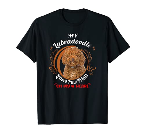 Labradoodle Dog Owner Design Paw Prints On My Heart T-Shirt, Black