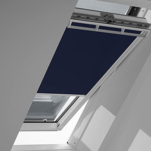 Original VELUX Vorteils-Set ( Verdunkelungs-Rollo + Hitzeschutz-Markise ) für GGL GHL GTL GPL GXL M06 + 306 und GGU GHU GTU GPU GXU M06 in Stofffarbe 1100 Dunkelblau - Markise in 5060 schwarz, Seitenschienen in Silber / DOP M06 1100S
