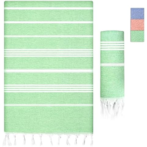 DOFOWORK Turkish Beach Towel - Turkish Towel, 36" x 71", Turkish Towels Oversized for Beach, Bath, Pool, Gym, Yoga - Green Cover