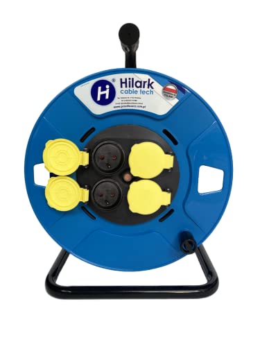 HILARK Enrouleur de câble vide Standard S, tambour vide avec prises, Garantie 3 ans (50 mètres, Noir, Bleu)