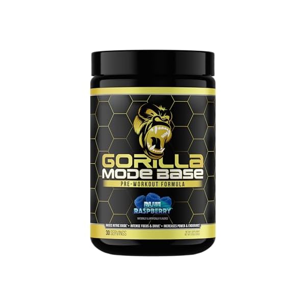 Gorilla Mind Base Pre Workout – Raises Nitric Oxide Intense Focus & Drive Endurance Power – L-Citrulline, L-Tyrosine, Betaine, Alpha-GPC, Caffeine, Huperzine A – 360 Grams (Blue Raspberry)