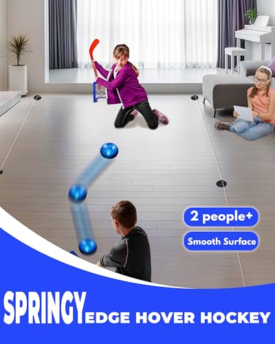 Air-Powered Hockey with Springy Boundaries – Rebounding Air Puck, 2 Mini Goals & Elastic Rope for Unpredictable Fun, Indoor Game for Kids & Families