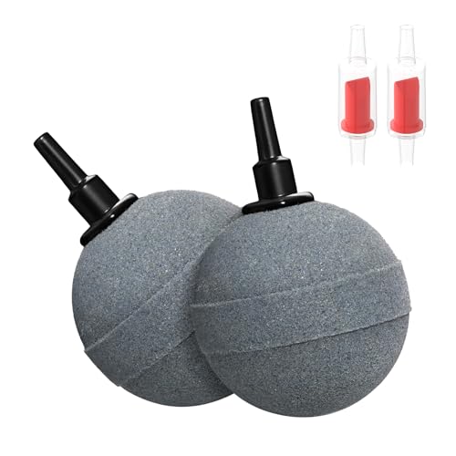 WTMCC Air Stone for Aquarium Fish Tank – 2 Pack 2 Inch Oxygen Bubbler with Non-Return Check Valve, Ball Shape Air Diffuser for Air Pumps – Enhances Oxygen Levels for Fish, Plants, and Hydroponics