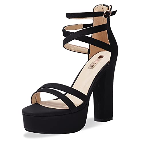 IDIFU Women's Platform Chunky High Heels Dress Sandals Open Toe Ankle Strap Strappy Wedding Bridal Party Dance Shoes For Women Bride