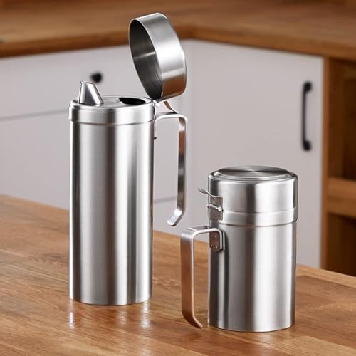 Dispenser per olio d'oliva, in acciaio inox, a prova di perdite, contenitore per olio, aceto, salsa di soia con coperchio, 1000 ml