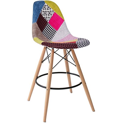 2Xhome - Set Of Two (2) - Multicolor - 29" Seat Height Modern Upholstered Bar Stool Barstool With Backs And Armless Natural Legs Wood Eiffel Legs Dowel-Leg #TOP4