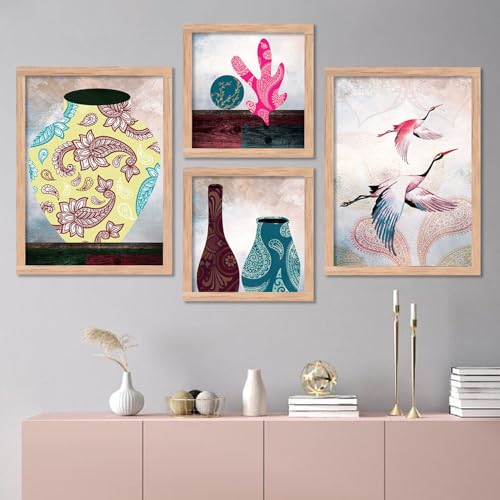 Image of kotart Paintings Set of 4 Framed Paintings for Wall Decoration, Bedroom - Framed Wall Painting for Living Room with Frame - Big Size Wall Paintings /Home Decoration Set of 4 (Art 9, Big (13x17 or 13x13 inch))