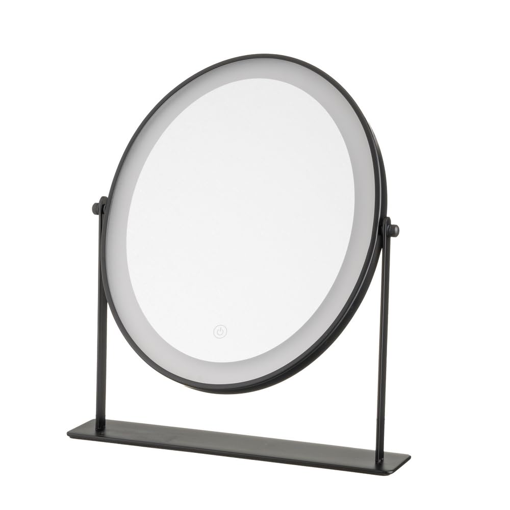 LOLAhome Miroir de maquillage avec lumière LED, miroir de coiffeuse de table, oscillant à 180°, allumage tactile, intensité de lumière réglable, miroir portable avec base, miroir de cheminée, rond