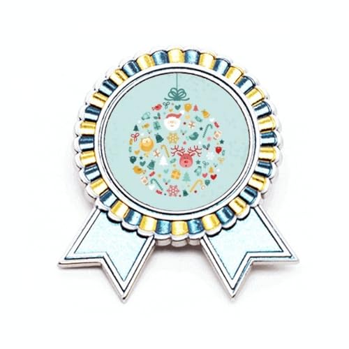 Broche bleue Père Noël et élan en métal M pour costume et fête
