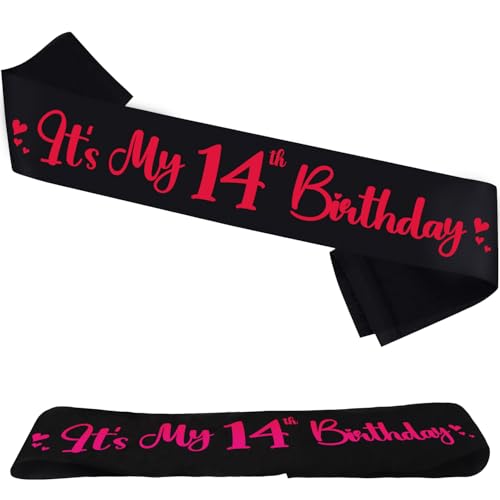 LHPYQ Color Changing It's My 14th Sash - Red to Pink 19th Birthday Satin Sash for Boy Girl - Celebration 14 Years Old Party Gifts - Happy Fourteen Birthday Party Decorations Accessories