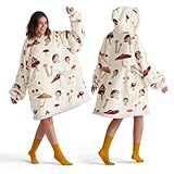 Bedsure Wearable Blanket Hoodie, Sherpa Hooded Blanket Printed for Adult & Kids as Gifts for Women, Mom Gifts Sherpa Hoodie, Standard, Mushroom, Beige