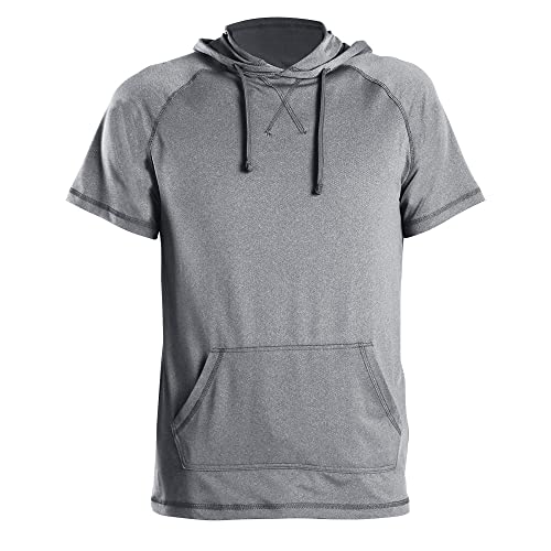Gary Com 3 Pack Men's Short Sleeve Hoodies Quick Dry Moisture Wicking For Summer Casual Workout T-Shirt With Kangaroo Pocket Black/Blue/Charcoal #TOP5
