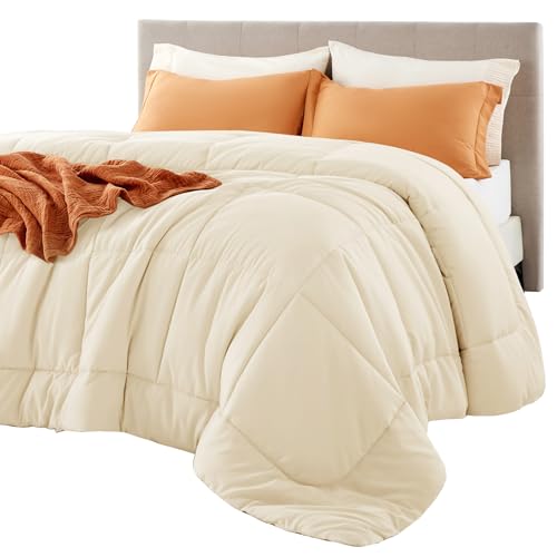 Bedsure Comforter Duvet Insert - Quilted Comforters Twin XL Size, All Season Duvet, Down Alternative Bedding Comforter with 8 Tabs,Gifts for Women/Men,Cream,Twin XL 92 x 68 Inches