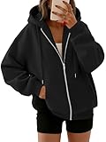 Trendy Queen Womens Zip Up Hoodies Oversized Sweatshirts Fall Fashion Spring Outfits Casual Jackets 2026 Winter Clothes Black L