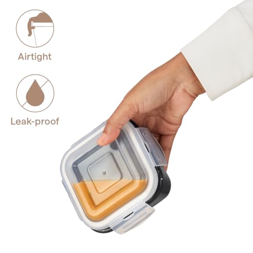 Image of Borosil 800 ml Pebble Black Food Storage Container with Air Tight Lid | Square Shape Borosilicate Glass Organiser | Microwave & Dishwasher Safe | For Fridge, Kitchen Storage
