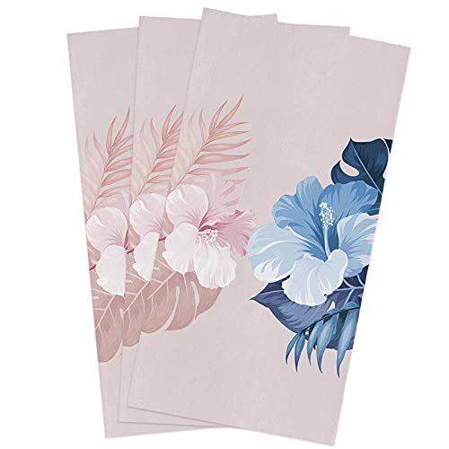 Museday Kitchen Towels Dishcloths Set Of 3, Pink And Blue Gorgeous Hibiscus Fashion Color Collision Absorbent Dish Towels Dish Cloths For Drying Kitchen Hand Towels Decorative Tea Towels #TOP12