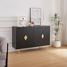Buffet Cabinet with Storage,47.2" Modern Integrated Sideboard Cabinet with 4 Doors and Shelves,Buffet Tablefor Living Room and Kitchen Black