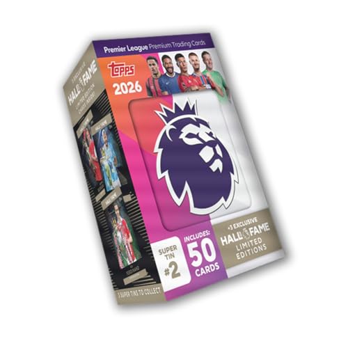 Topps Premier League 2026 - Debut Edition - Hall of Fame Super Tin #2. Contains 50 cards plus 3 Hall of Fame LE cards.