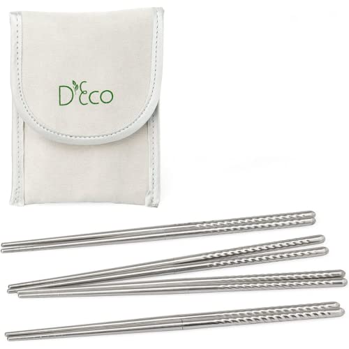 D'eco 4 Pack Reusable Stainless Steel Chopsticks - 4 Sets of Twist Apart Durable, Long-lasting Travel Chopsticks with Pouch - Thumbnail 5