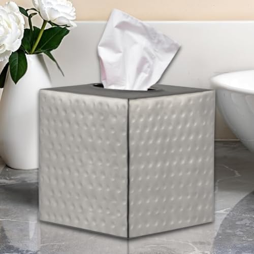 Monarch Abode Hand Hammered Tissue Box Cover Square, Pewter Tissue Holder for Bathroom, Square Metal Dresser Accessories for Home, Decorative Tissue Box Holder, Pewter Handcrafted Tissue Cover - Thumbnail 6
