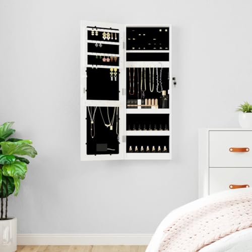Armario para joyas blanco con espejo interior iluminado de pared