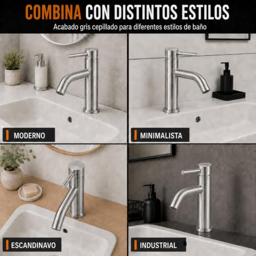 Miniatura 7 de Ibergrif Grifo Lavabo Monomando Clásico Acero Inoxidable 304 Cepillado Para Baño, Fría Caliente, Instalación Exprés Eu 3 8 , M11003a