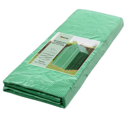 Outsunny Walk-in Greenhouse Cover Replacement with Roll-up Door and Mesh Windows, Reinforced PE Hot House Cover, COVER ONLY, 140 x 143 x 190cm, Green