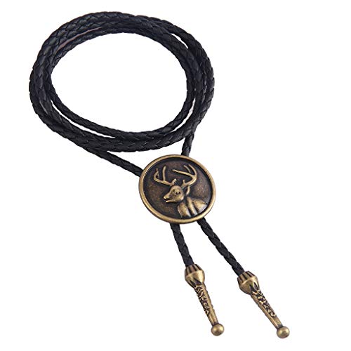 Image of Western Black Bolo Tie for Men and Women,Native American Leather Bolo Tie String