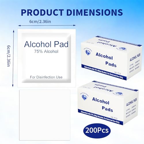 200pcs Alcohol Pads, 75% Alcohol Wipes, 6 * 6CM Alkoholtupfer, Einzeln Verpackt Aus Hygienischen Gründen, Geeignet für Geschäftsreisen, Reisen und Den Täglichen Gebrauch