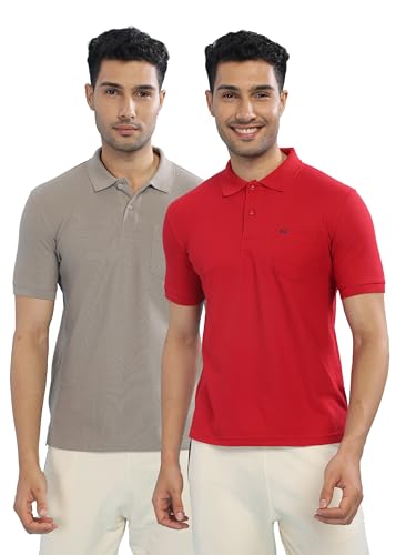 Image of Force NXT Polo Neck T-Shirt for Men Pack of 2 | Regular Fit T-Shirt for Men | Premium Super Combed Rich Cotton Polo Shirt | Men's Ultra Soft Half Sleeve T-Shirt